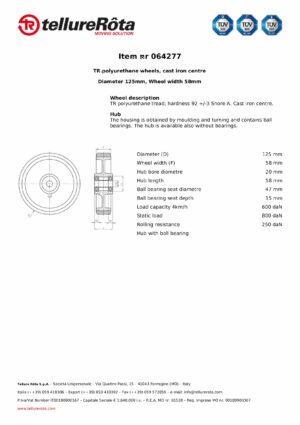 Koło podporowe Tellure Rota PU 125x58/62-20 Jungheinrich, Linde, Still, BT - Image 2