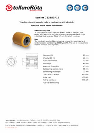 Rolka Tellure Rota PU 85x60/65-12 Linde - Image 2