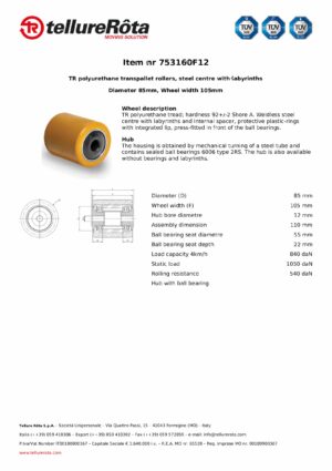 Rolka Tellure Rota PU 85x105/110-12 Linde - Image 2